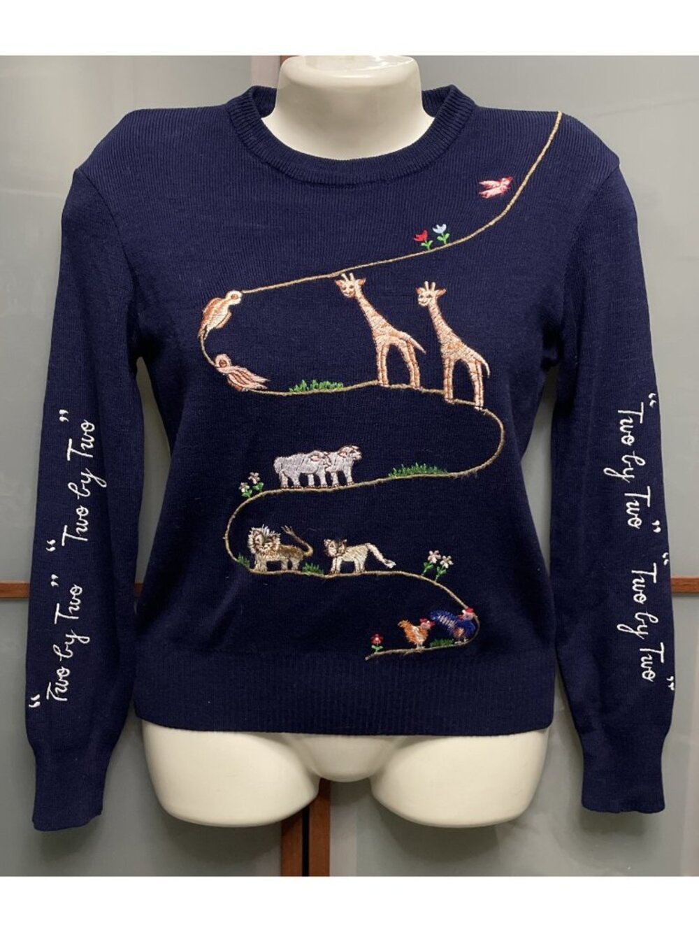 Meyer Vintage 60s Womens Medium Noah's Ark Animals Embroidered Sweater Cottage